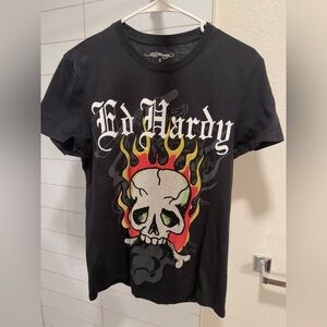 Ed Hardy • Black Flame Skull Rhinestone T-shirt • Size S